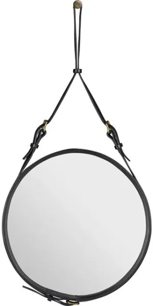 GUBI Adnet Vægspejl Cirkulær Sort Læder Ø45 cm